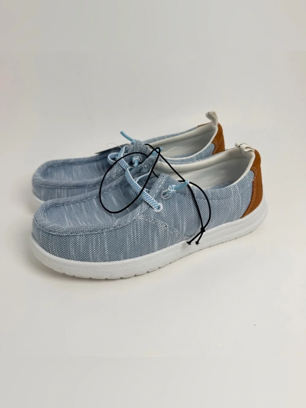 Eddie Bauer Kids Light Blue Slip-On Moccasins with Brown Heel Patch